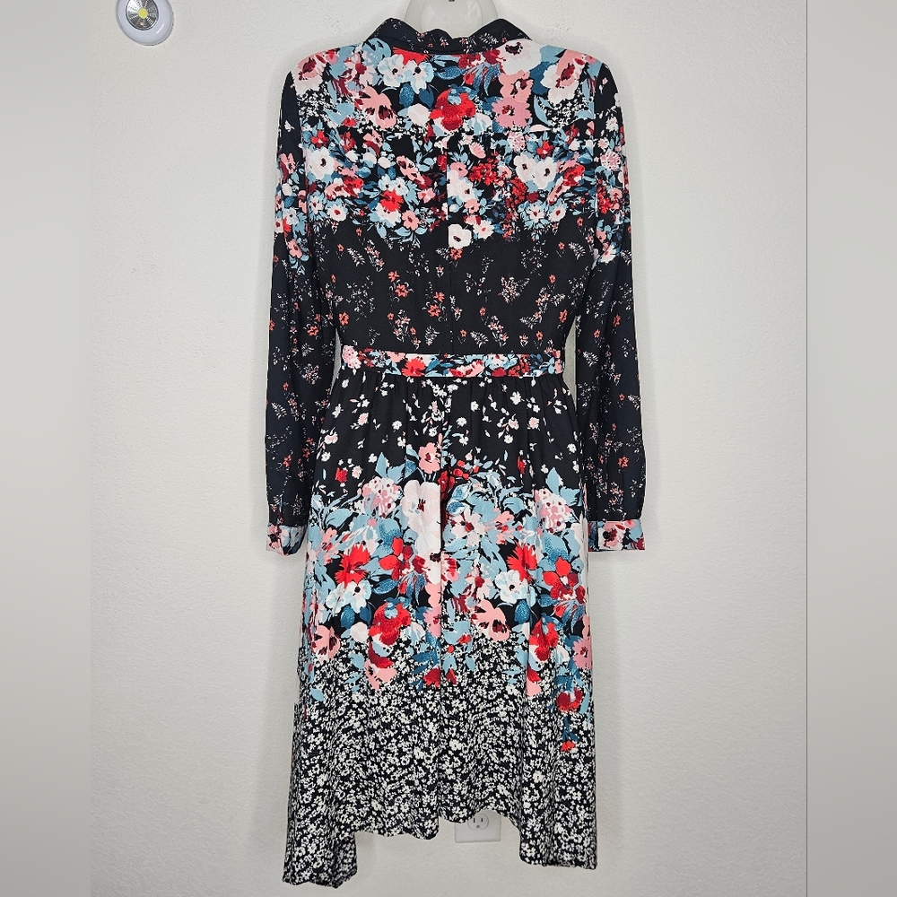 Julia Jordan Floral Button Front Fit And Flare Long Sleeve Sharkbite Hem Midi 6 - Picture 10 of 14